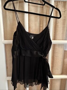 ABS Allen Schwartz Black Chiffon Wrap Camisole with Side Tie